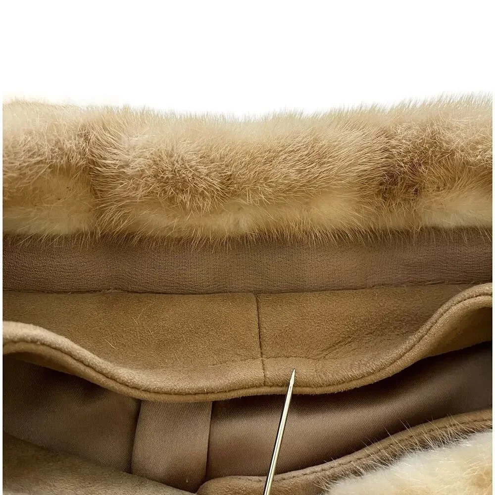 Vintage Suede Leather Car Coat with Palomino Blonde Mink Fur Stole Collar - Picture 7 of 11